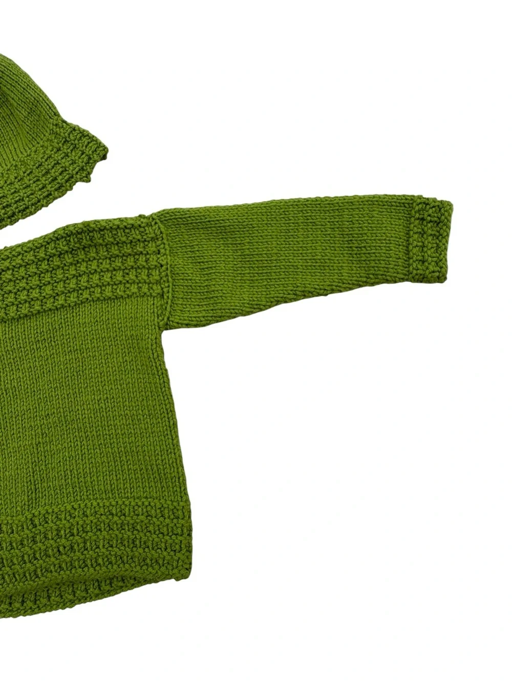 Handmade Baby Sweater Hat Set Green Knit 3-6 Months Chunky Hand Knit